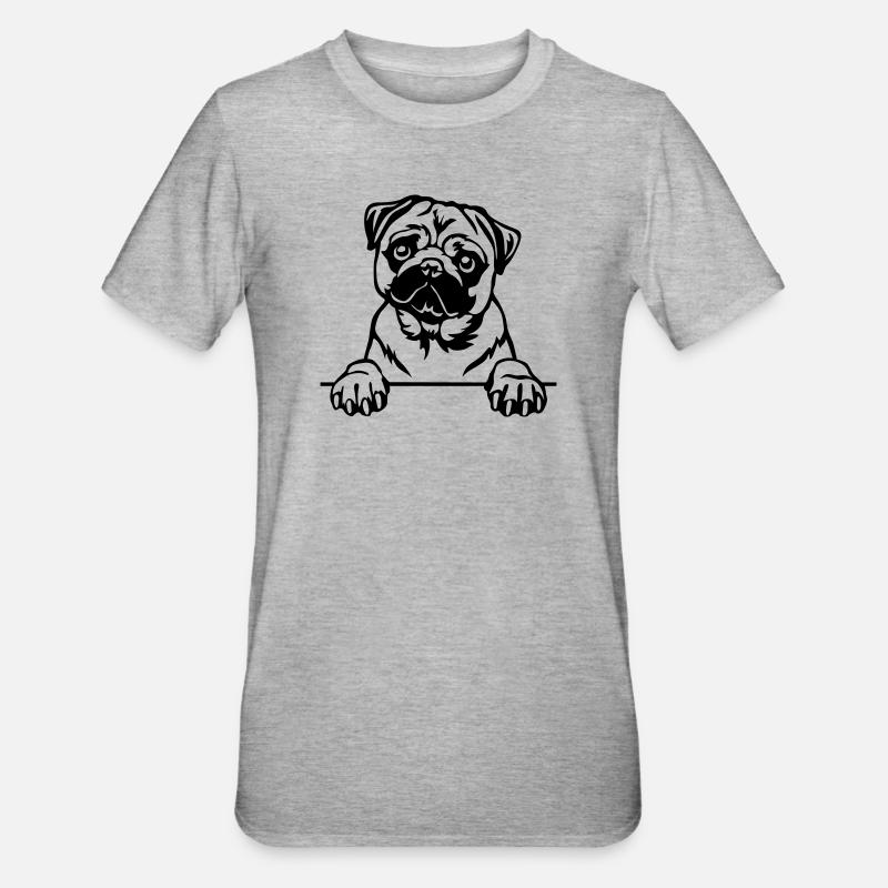 Pug Head - Unisex Polycotton T-Shirt - heather grey