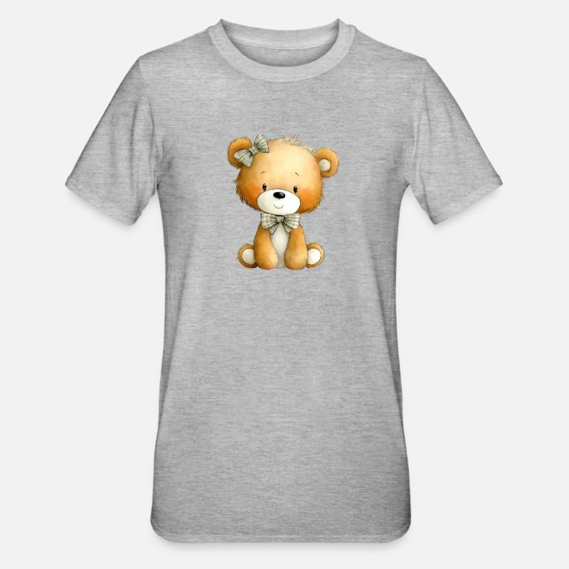 sitzender Teddy - Unisex Polycotton T-Shirt - Grau meliert