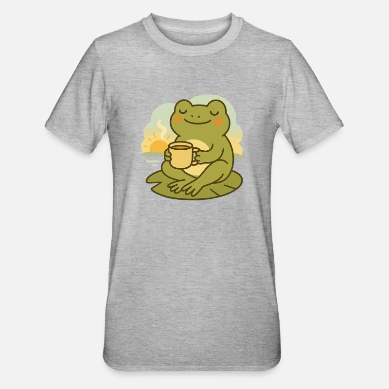 Frosch mit Kaffee – Morgenruhe Design - Unisex Polycotton T-Shirt - Grau meliert