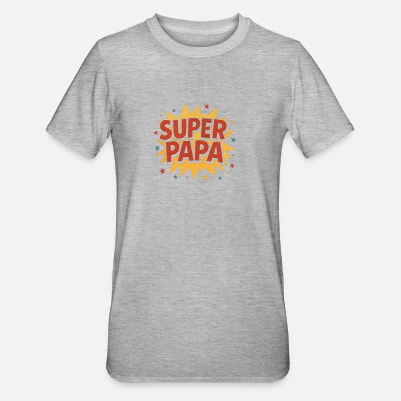 Super Papa Comic Explosion - Unisex Polycotton T-Shirt - Grau meliert