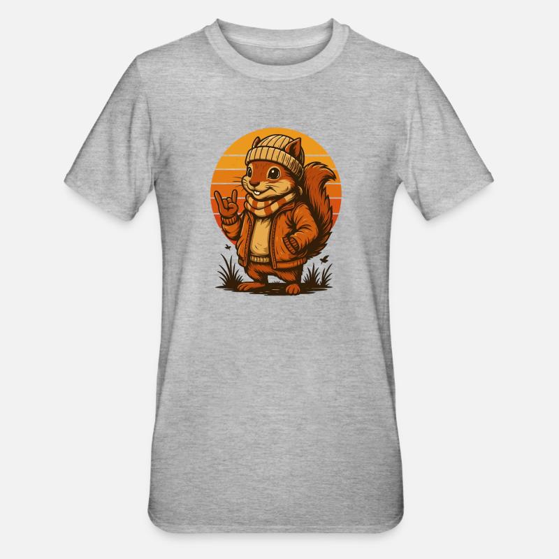 Cooles Eichhörnchen im Retro-Look - Unisex Polycotton T-Shirt - Grau meliert