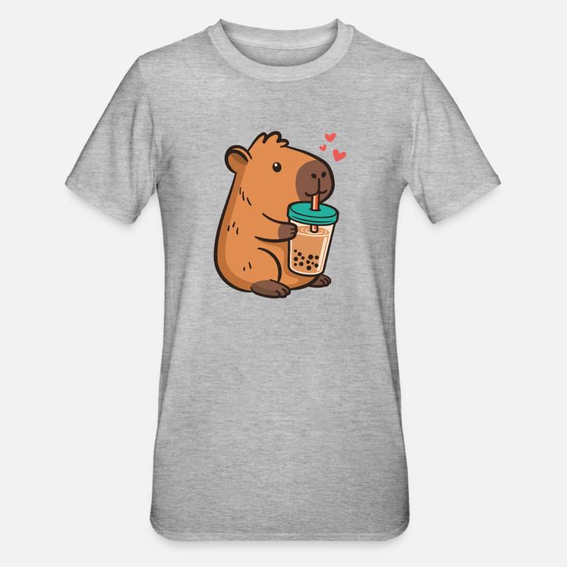 Capybara Bubble Tea Kawaii Boba Tea Milk Tea - Unisex Polycotton T-Shirt - heather grey