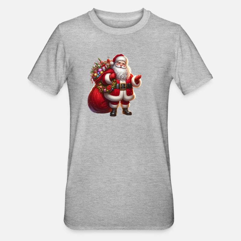 Weihnachtsmann mit Geschenksäckchen - Unisex Polycotton T-Shirt - Grau meliert