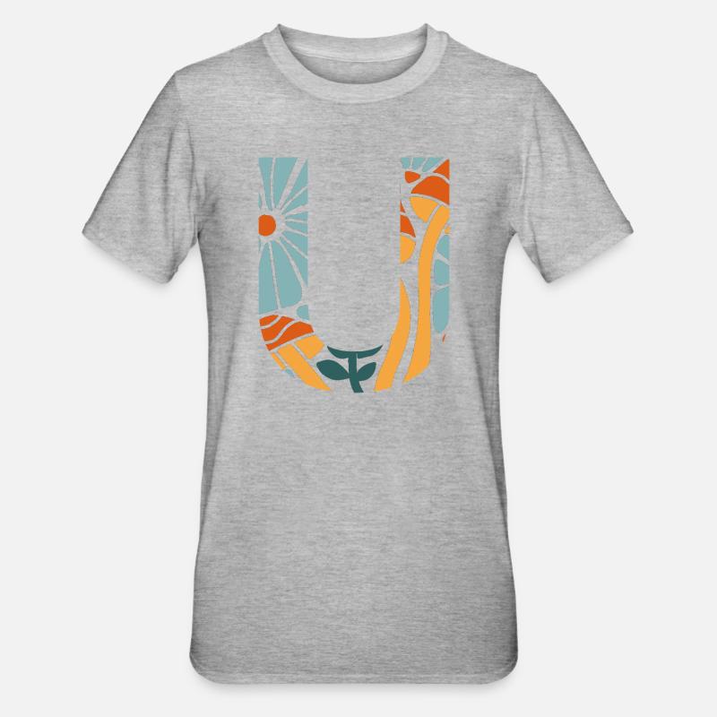Brief u groovy Blumen Geschenkidee - Unisex Polycotton T-Shirt - Grau meliert
