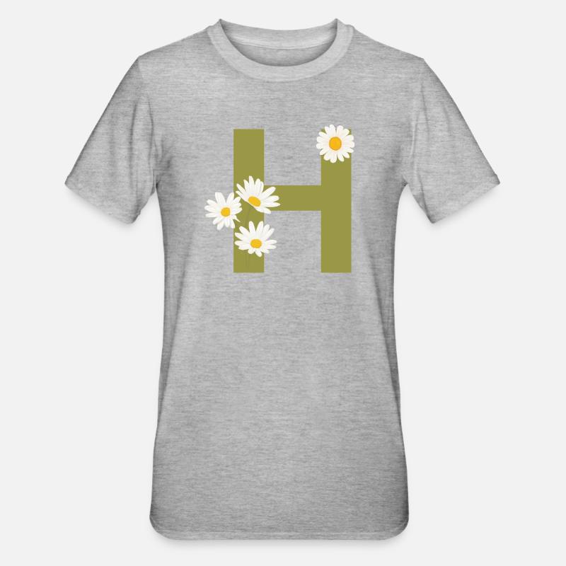 Buchstabe h grüne Gänseblümchen - Unisex Polycotton T-Shirt - Grau meliert