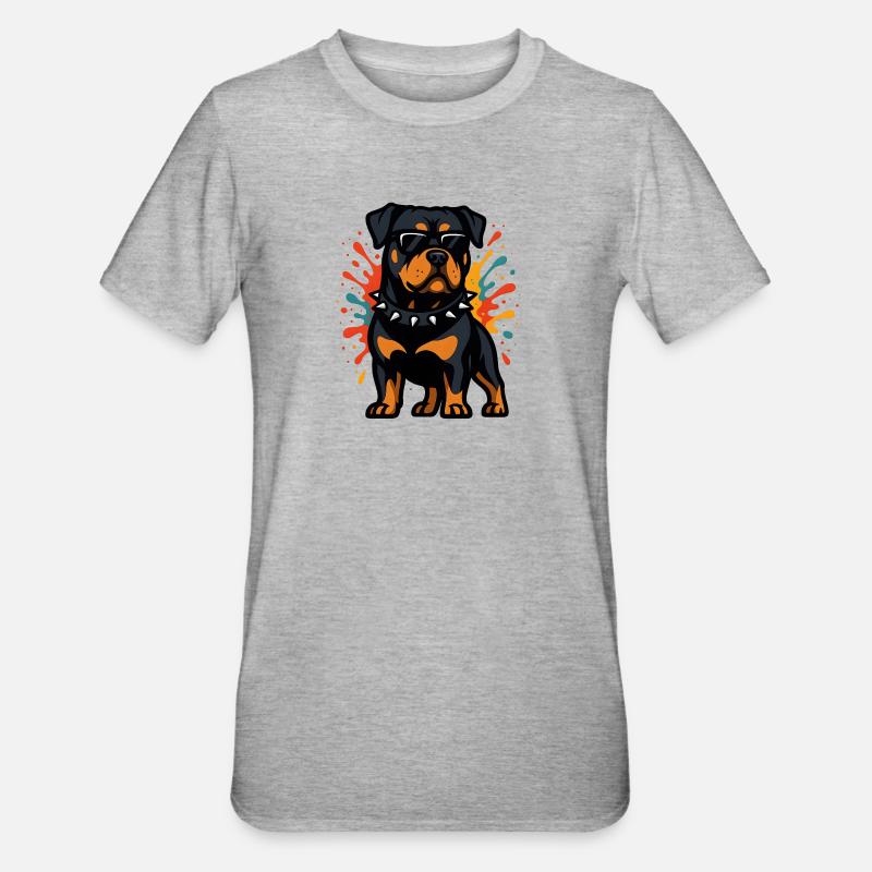 Rottweiler Hund mit Farbexplosion - Unisex Polycotton T-Shirt - Grau meliert