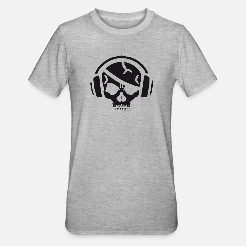 Schädel mit Kopfhörer - Unisex Polycotton T-Shirt - Grau meliert