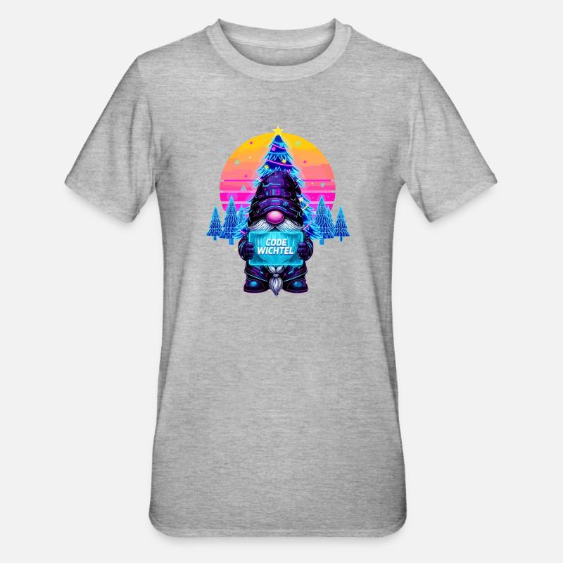 Cyberpunk Code Gnome - Synthwave Noël Nerd - T-shirt polycoton Unisexe - gris chiné