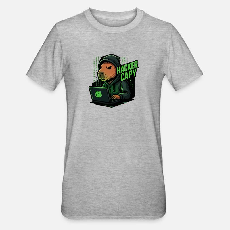Hacker Capy – Cyber Capybara Tech - T-shirt polycoton Unisexe - gris chiné