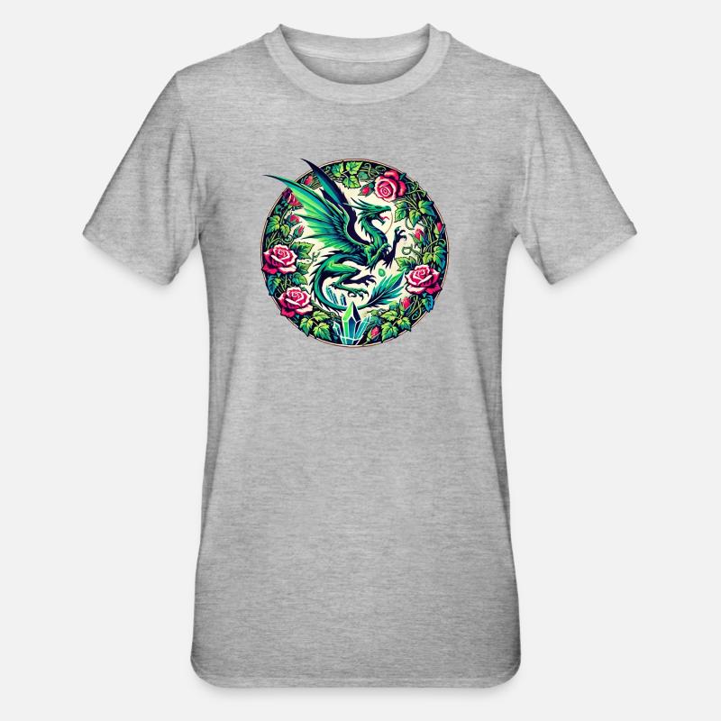 Phénix verdoyant à Rose Circle - T-shirt polycoton Unisexe - gris chiné