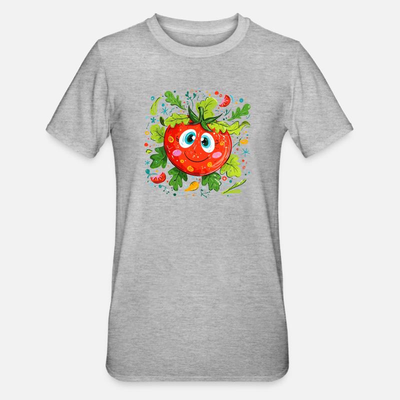 Tomate joyeuse à motif vert - T-shirt polycoton Unisexe - gris chiné