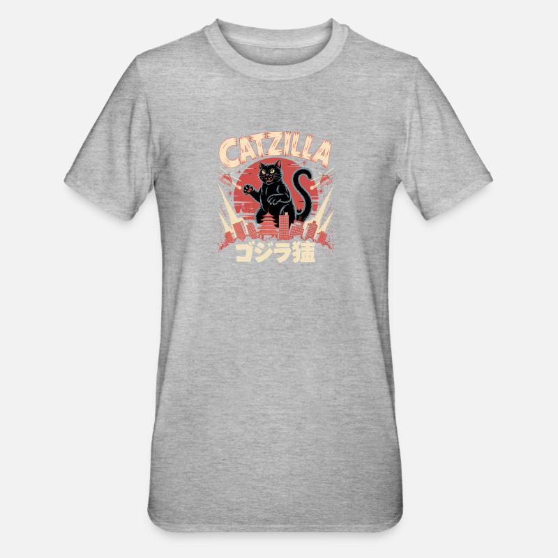 Catzilla - Logo de chat mignon - T-shirt polycoton Unisexe - gris chiné