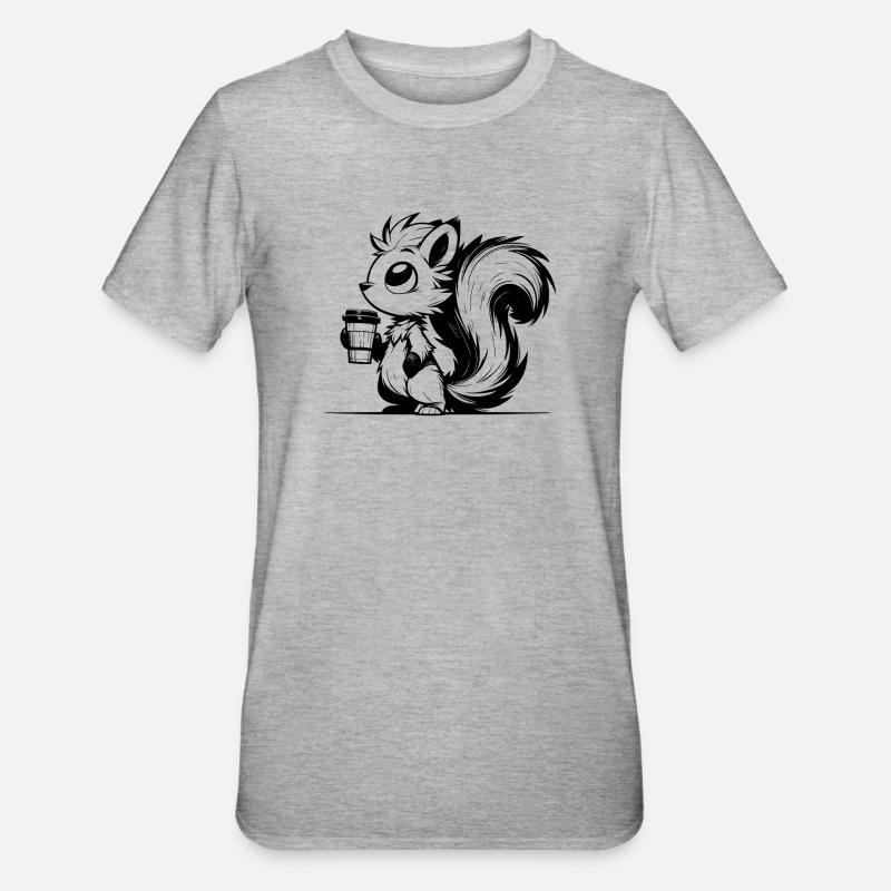 Eichhörnchen im Koffeinrausch - Bin schon wach - Unisex Polycotton T-Shirt - Grau meliert