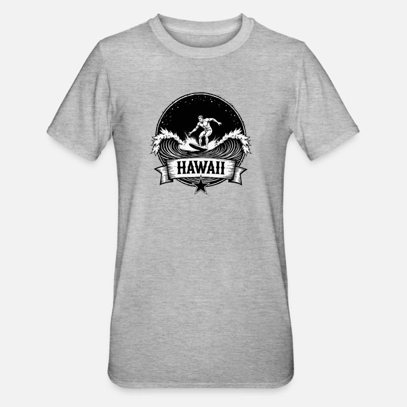 Hawaii Surfer Surfer sur Pacific Wave - T-shirt polycoton Unisexe - gris chiné