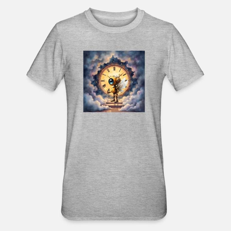 Robot ailé dans l’horloge céleste - T-shirt polycoton Unisexe - gris chiné