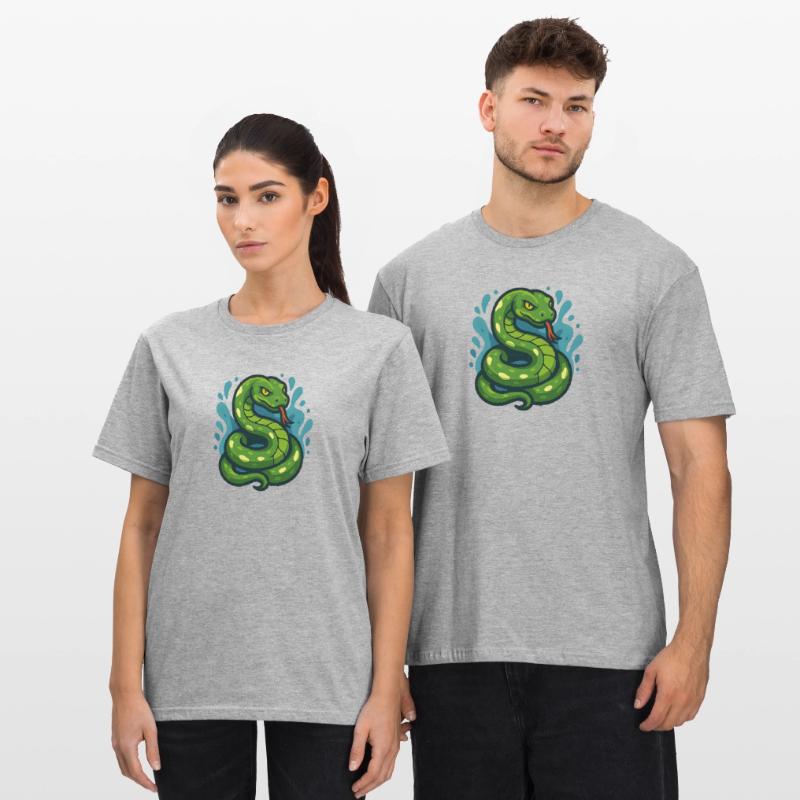 Green Tree Python Snake in Wave Unisex Polycotton T-Shirt