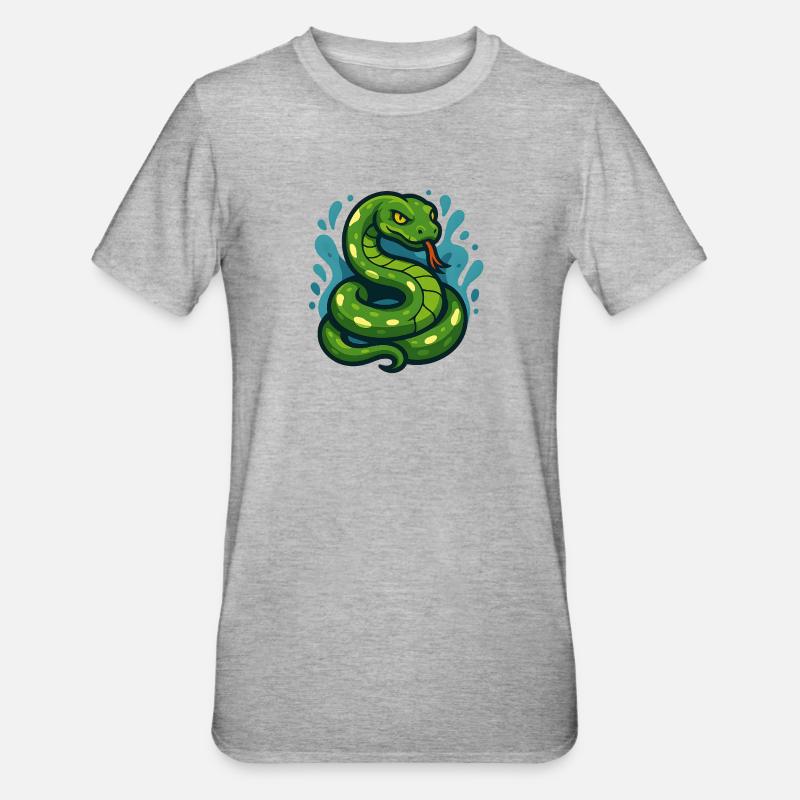 Arbre vert Python serpent en vague - T-shirt polycoton Unisexe - gris chiné