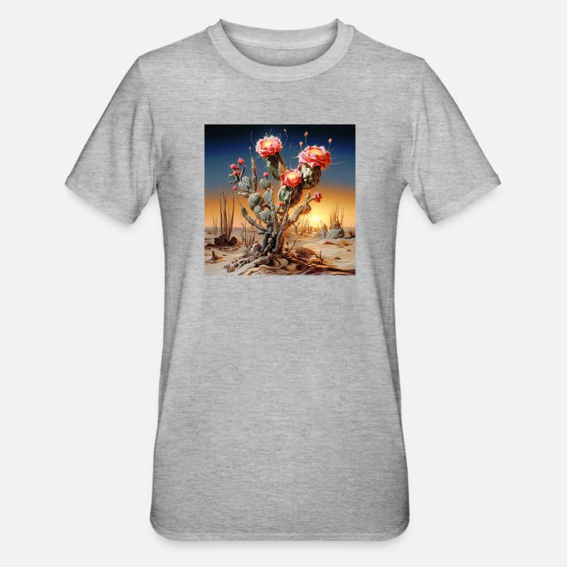 Fleurs de cactus au coucher du soleil - T-shirt polycoton Unisexe - gris chiné