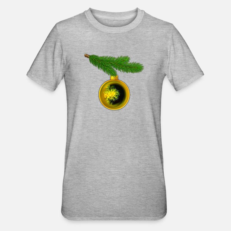 Weihnachtskugel mit Krustenanemonen am Tannenzweig - Unisex Polycotton T-Shirt - Grau meliert