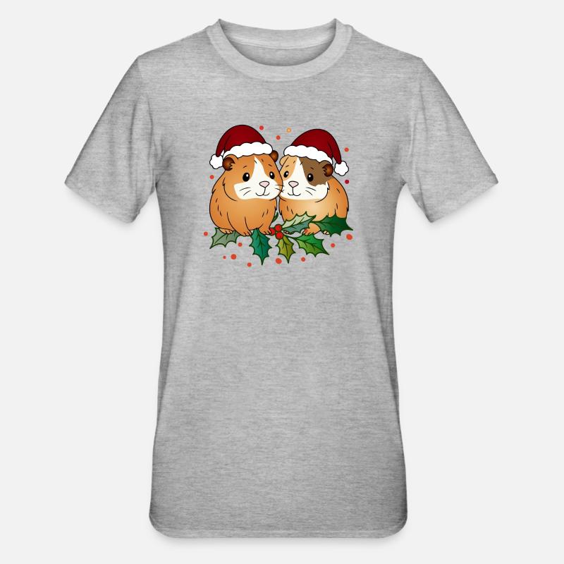 Duo cochon d’Inde moche de Noël - T-shirt polycoton Unisexe - gris chiné