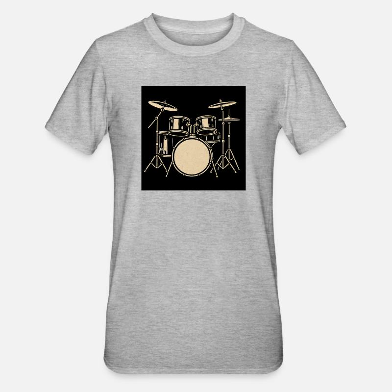 Schwarzsilbernes Drumset Illustration - Unisex Polycotton T-Shirt - Grau meliert