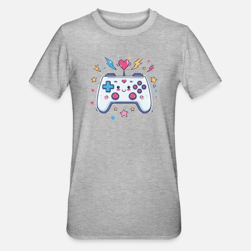Herzcontroller Doodle Pixel Pop - Unisex Polycotton T-Shirt - Grau meliert