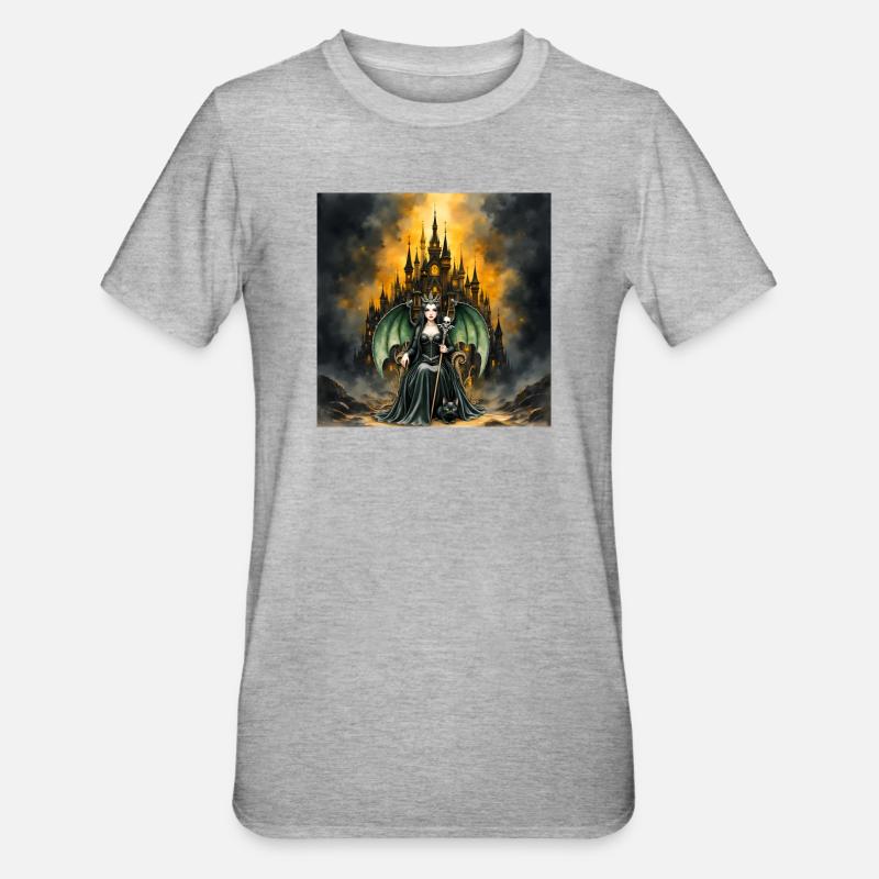 Sorcière ailée devant le château - T-shirt polycoton Unisexe - gris chiné