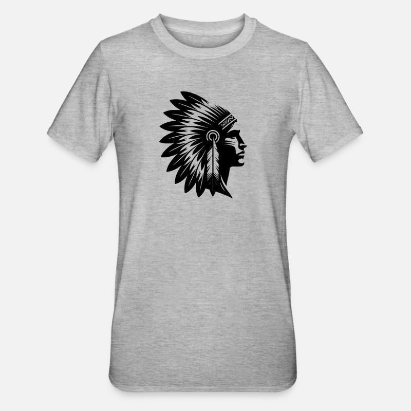 Stolzer Krieger Gesicht mit prächtigem Kopfschmuck - Unisex Polycotton T-Shirt - Grau meliert