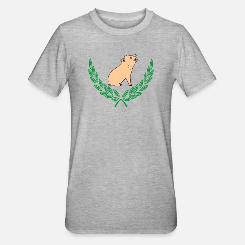 Couronne de cochon en laurier vert - T-shirt polycoton Unisexe - gris chiné