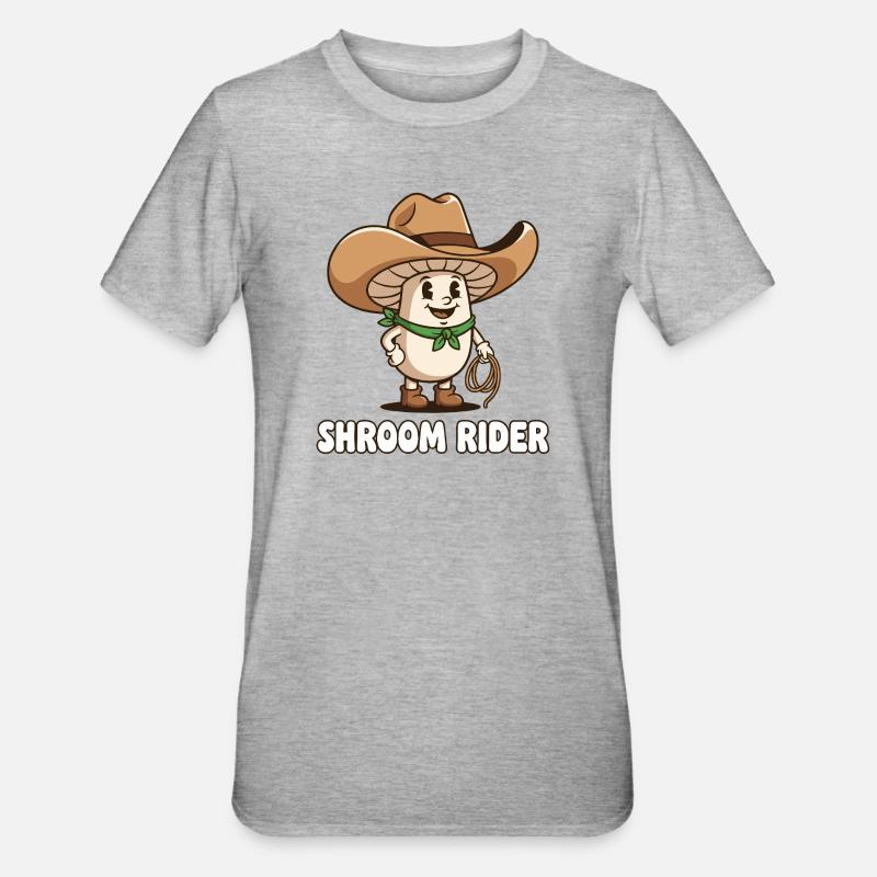 Champignon Cowboy Cavalier de Champignons - T-shirt polycoton Unisexe - gris chiné