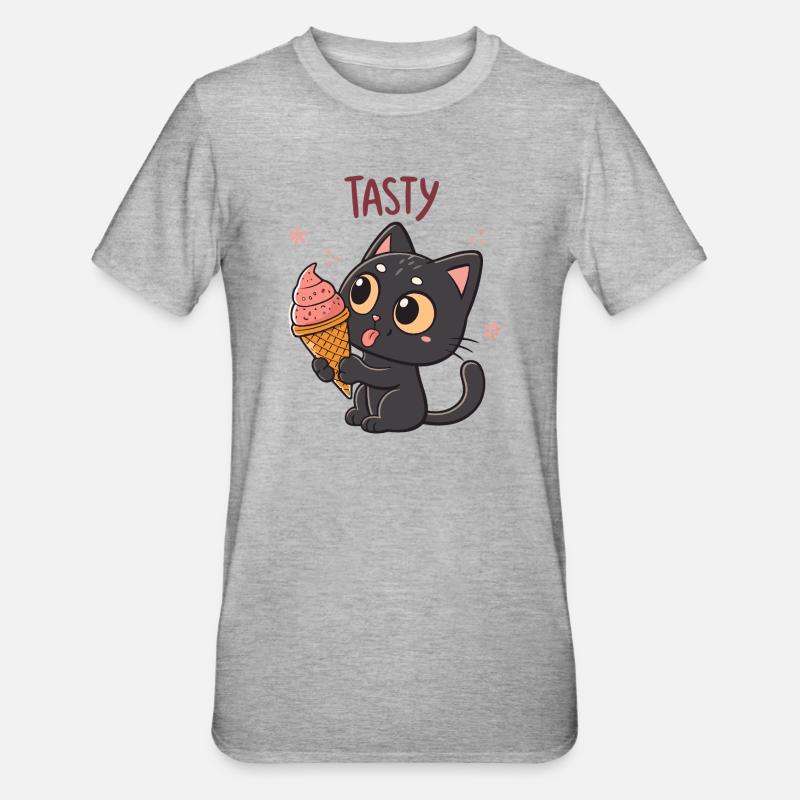 Gourmet-Katze und Eiscreme - Unisex Polycotton T-Shirt - Grau meliert