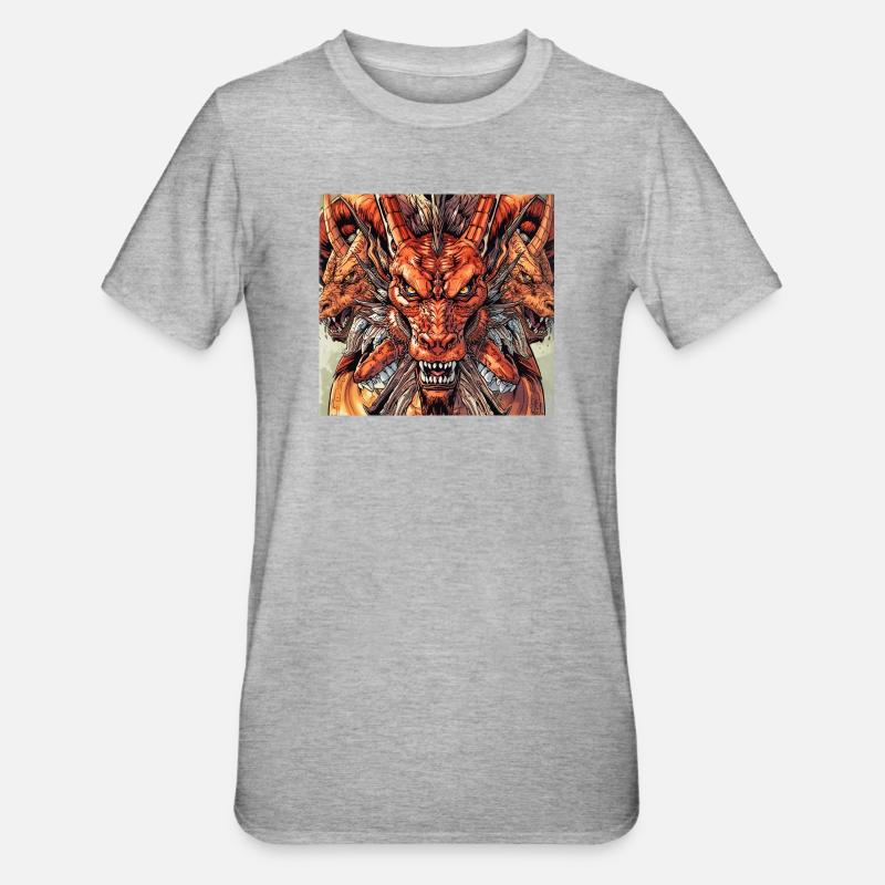 Dreiköpfige Drachen-Fireview - Unisex Polycotton T-Shirt - Grau meliert