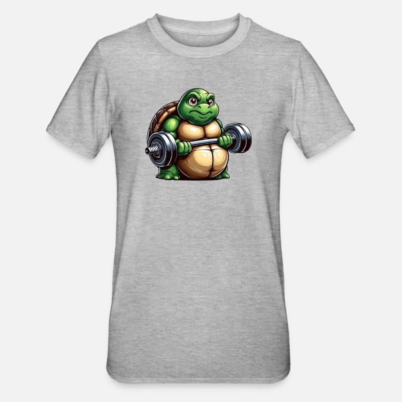 Grim Turtle Dumbbell Training Workout - Unisex Polycotton T-Shirt - heather grey