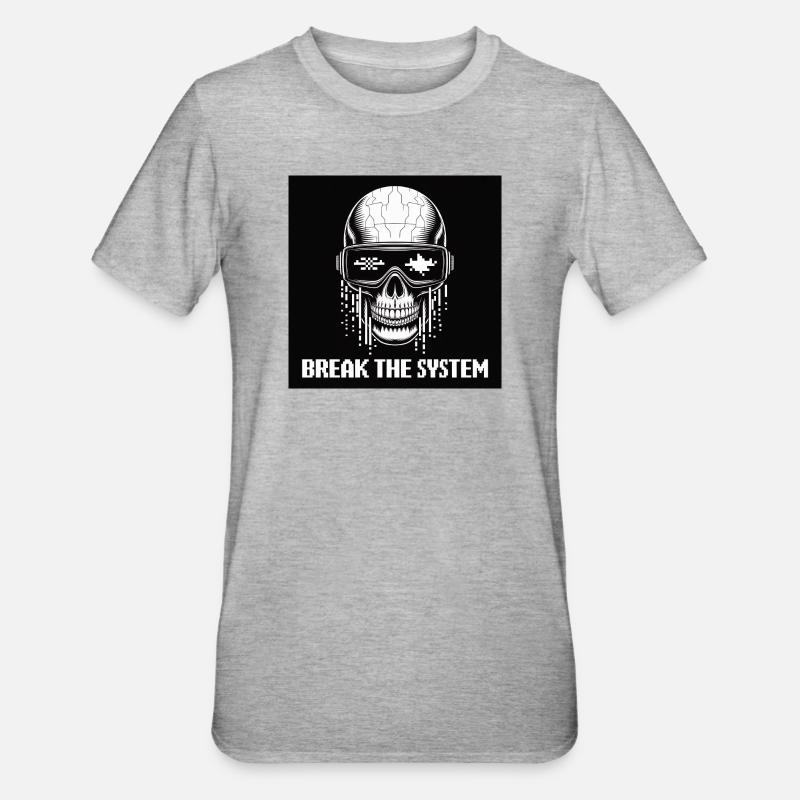 Cyberpunk Schädel zerstört das System - Unisex Polycotton T-Shirt - Grau meliert