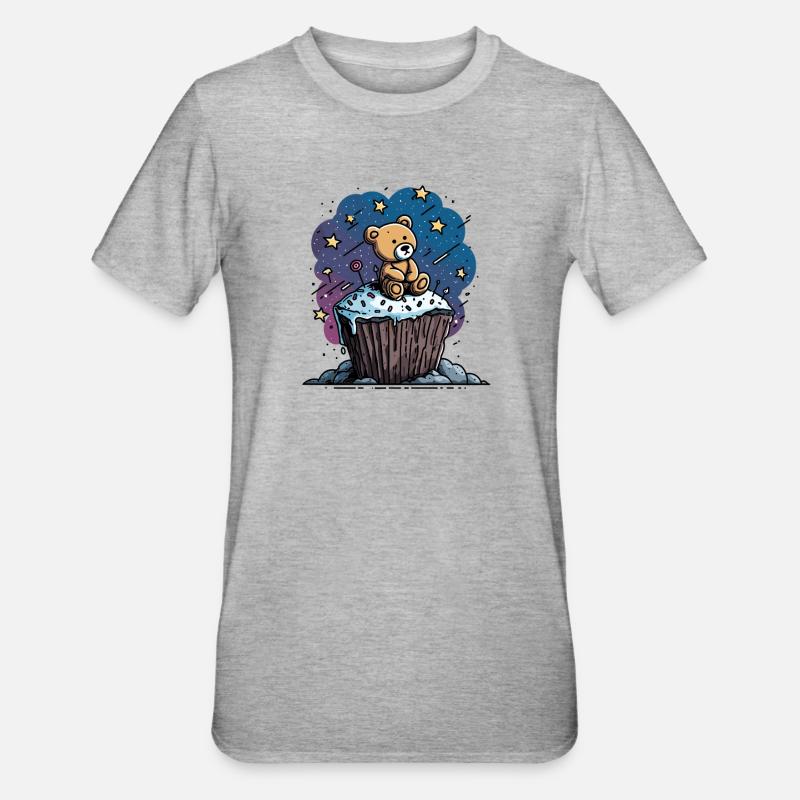 Cuddly bear on cupcake in space - Unisex Polycotton T-Shirt - heather grey
