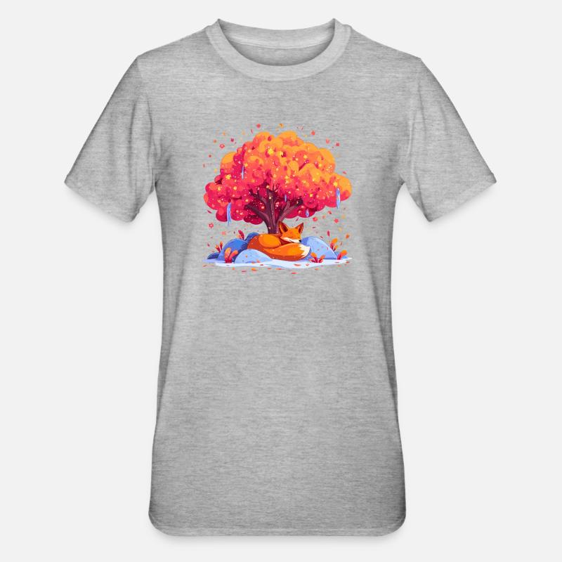 Fuchs unter Herbstbaum - Unisex Polycotton T-Shirt - Grau meliert