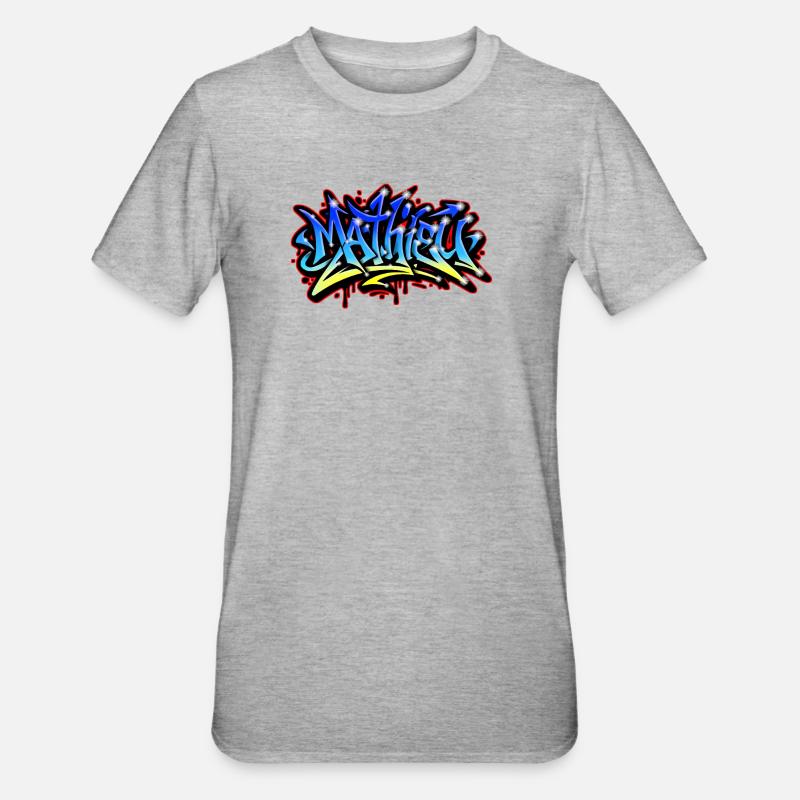 Mathieu Graffiti imprimable bleu jaune - T-shirt polycoton Unisexe - gris chiné