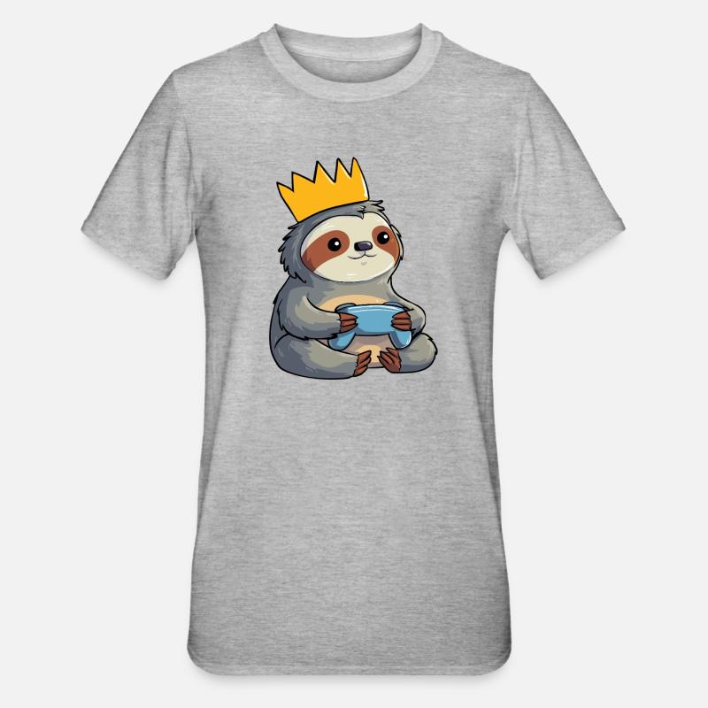 Sloth with crown and controller - Unisex Polycotton T-Shirt - heather grey