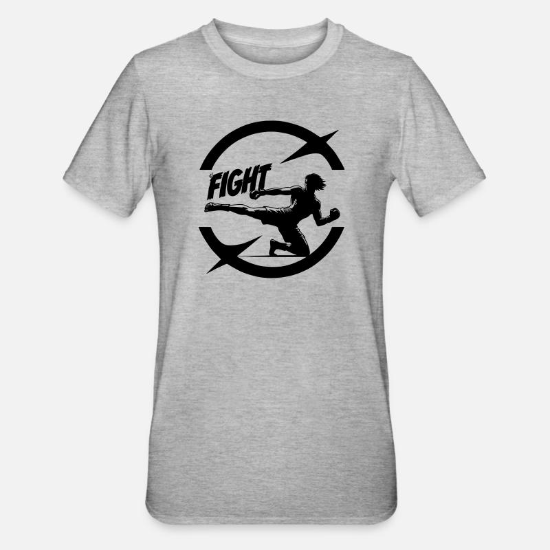 Cooles Kickboxer Emblem mit Fight Text - Unisex Polycotton T-Shirt - Grau meliert