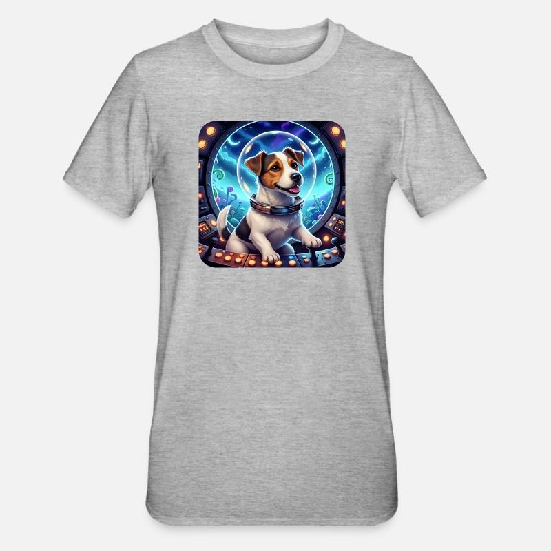 Chiot Cosmique dans la capsule spatiale - T-shirt polycoton Unisexe - gris chiné