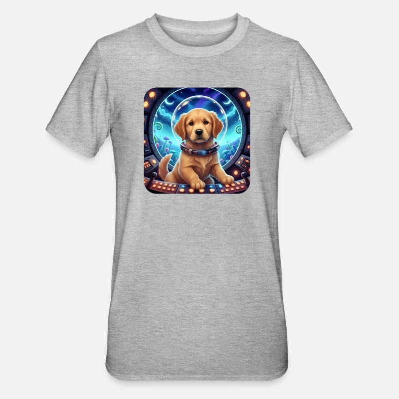 Astronaute chiot avec un casque spatial - T-shirt polycoton Unisexe - gris chiné