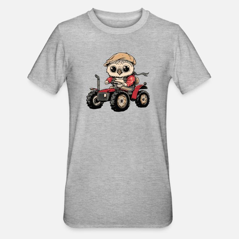 Eule Traktor Farmer - Unisex Polycotton T-Shirt - Grau meliert