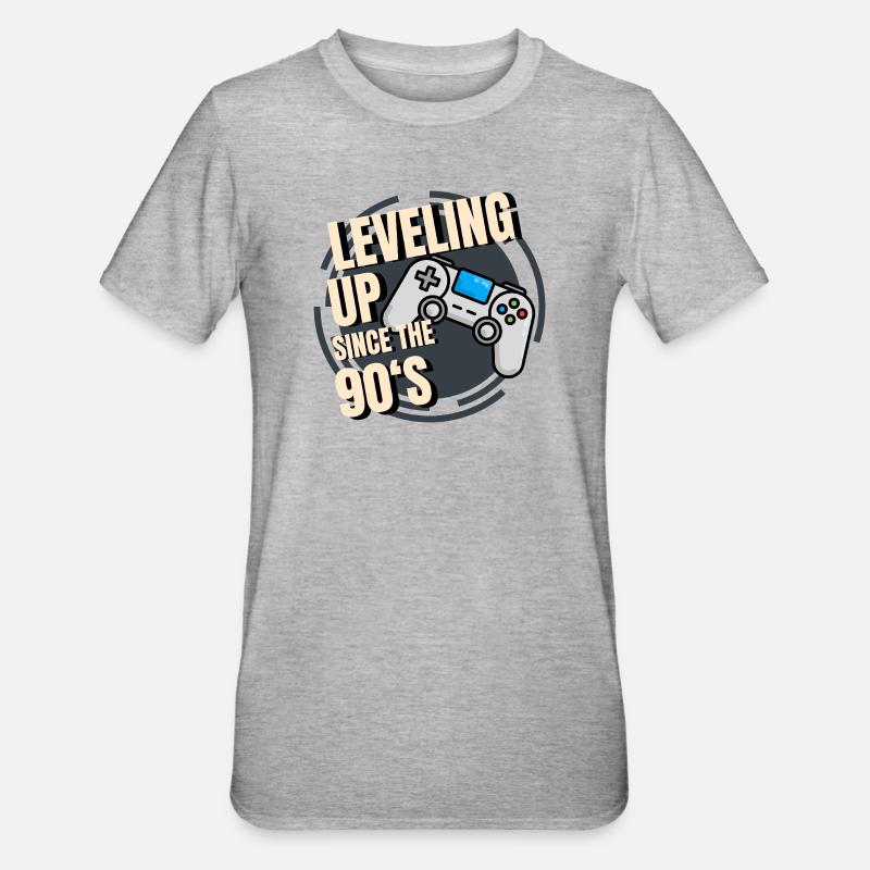 Retro-Spielcontroller mit 90er-Jahre-Text - Unisex Polycotton T-Shirt - Grau meliert
