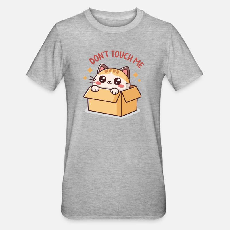 Chat dans Boîte: Ne Pas Toucher - T-shirt polycoton Unisexe - gris chiné