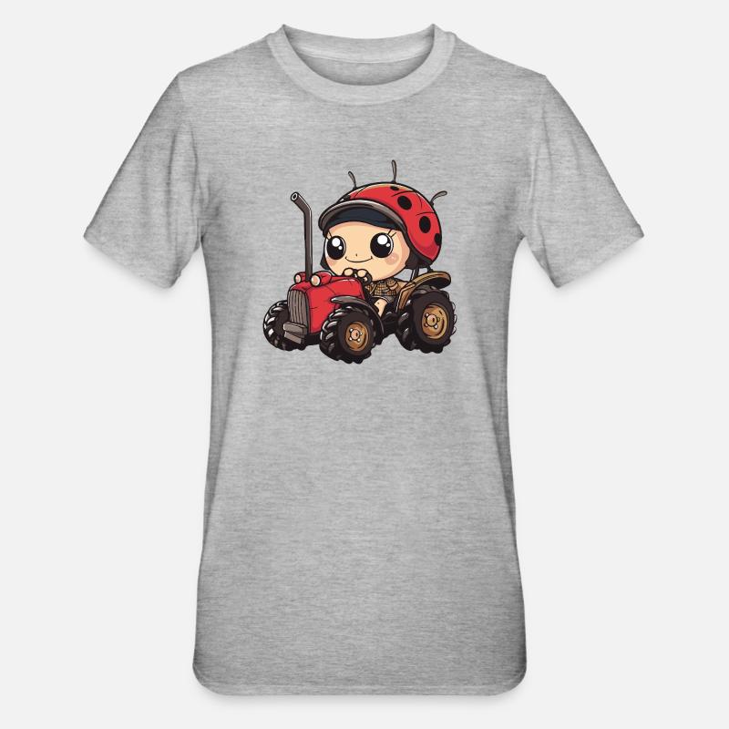 Marienkäfer Traktor Farmer - Unisex Polycotton T-Shirt - Grau meliert