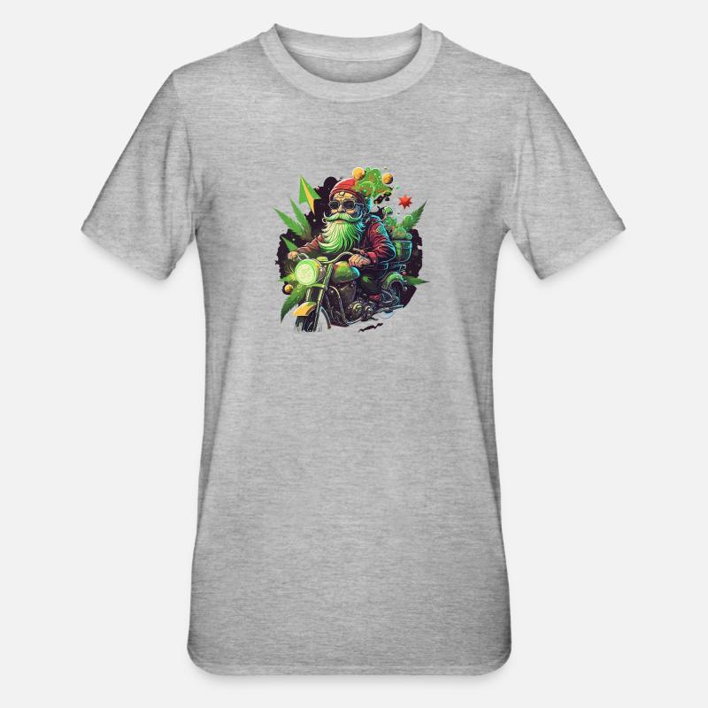 Biker Gnom mit Grasblättern - Unisex Polycotton T-Shirt - Grau meliert