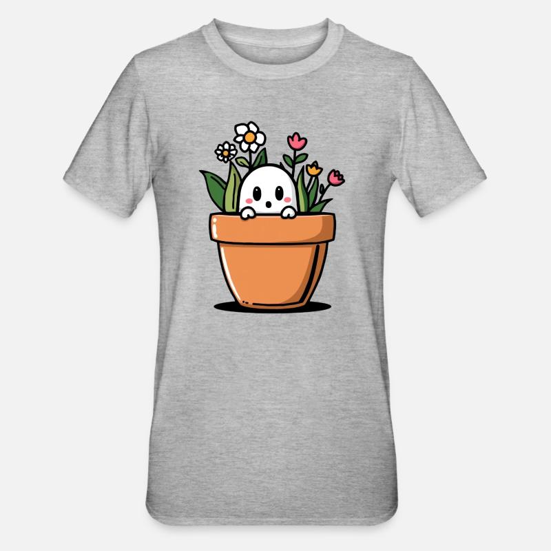 Schüchterner Geist hinter Blumentopf - Unisex Polycotton T-Shirt - Grau meliert