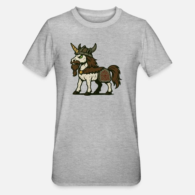 Wikinger-Krieger-Einhorn mit Bart und nordischem Zeichen - Unisex Polycotton T-Shirt - Grau meliert