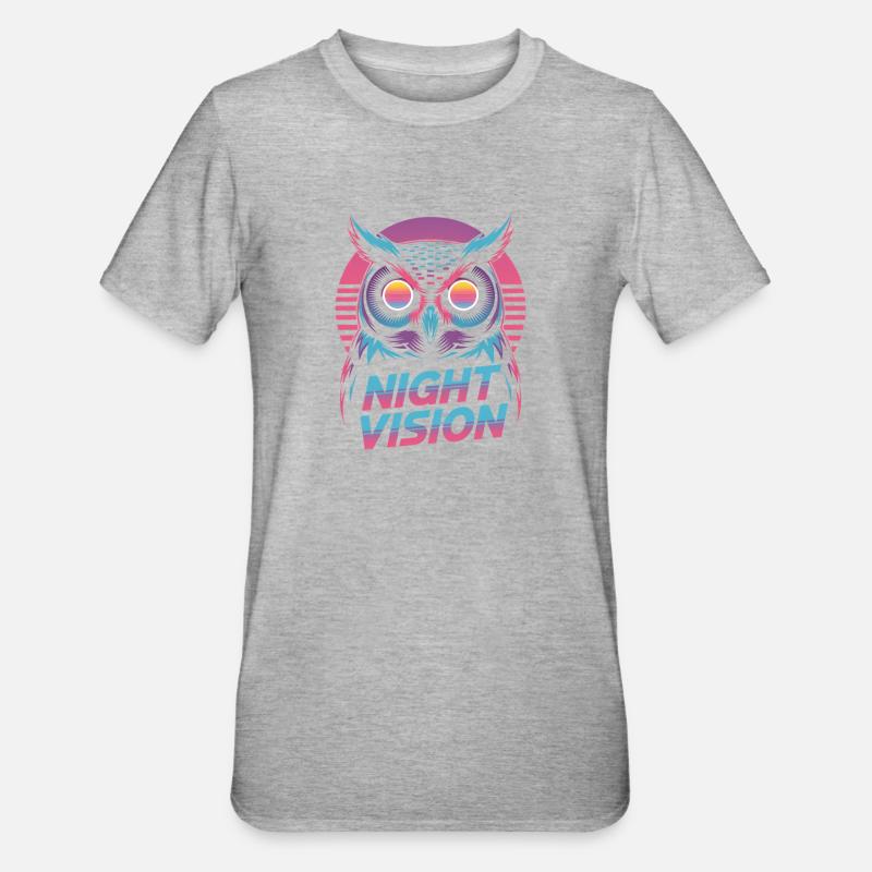 Night Vision Owl Retro Synthwave Night - Unisex Polycotton T-Shirt - heather grey