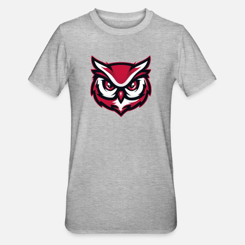 Maskottchen Eule Red White - Unisex Polycotton T-Shirt - Grau meliert